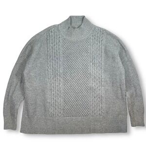 GAP Cable Knit Mock‎ Neck Sweater Pullover Gray Cotton Blend Womens Large